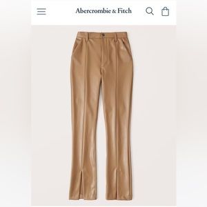 Curve Love Vegan Leather Split-Hem Pants in Light Brown